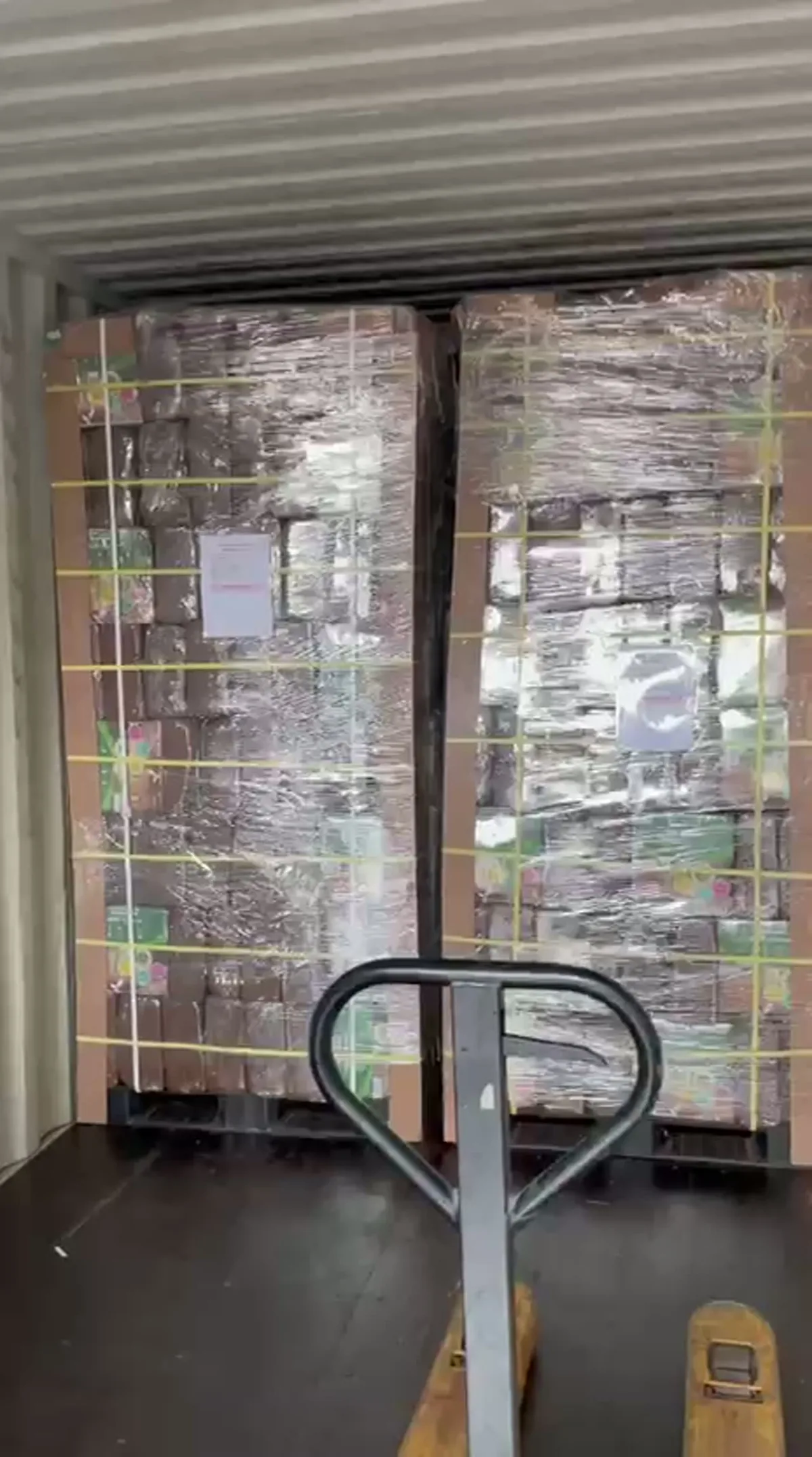 Container fully loaded with palletized coir ready for dispatch from Surabaya